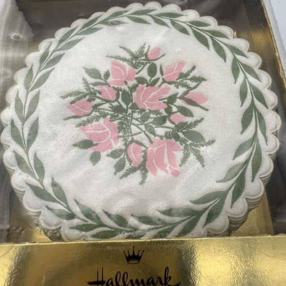 Vtg Hallmark Beverage Ensemble Coasters & Napkins Set Pink Rose Floral NIB - Picture 5 of 10